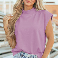 Yellow Solid Color High Neck Cap Sleeve Loose Top